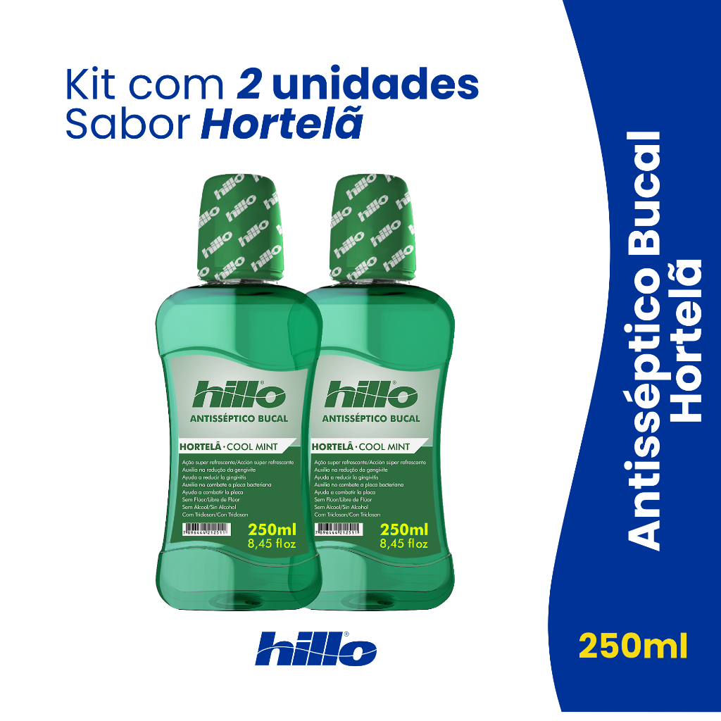 Kit 2 Enxaguante Bucal Hortelã 250 ml Hillo - Antisséptico Bucal