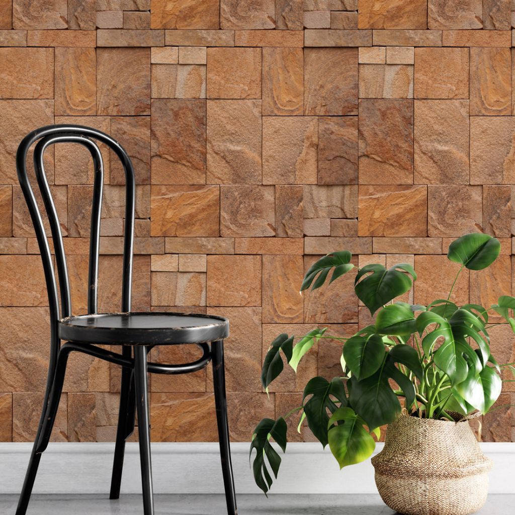 Papel de Parede Adesivo Pedras Bege Laranja Marrom Terracota e Bege Mármore 3D 3M ET