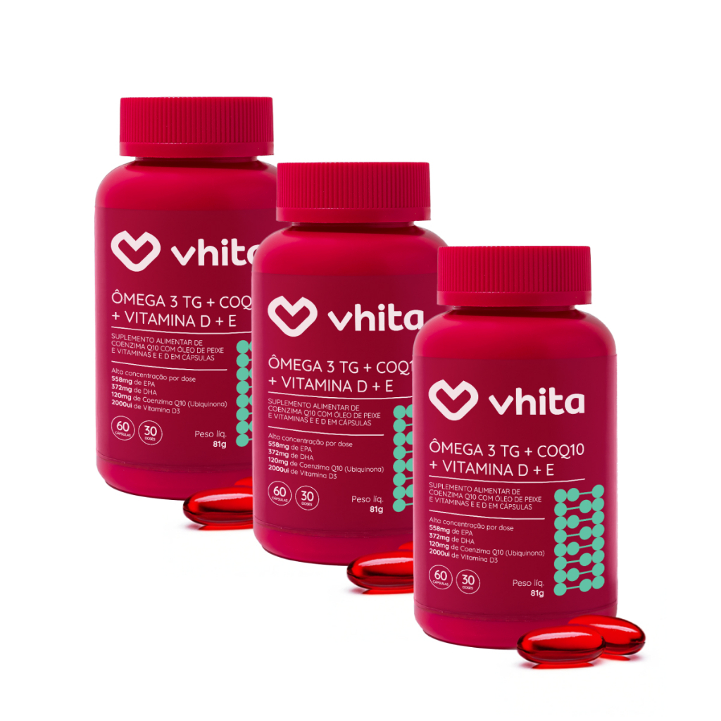 Ômega 3 1000mg Vitamina D e Coenzima Q10 – Suplemento 3 em 1 | 3 potes