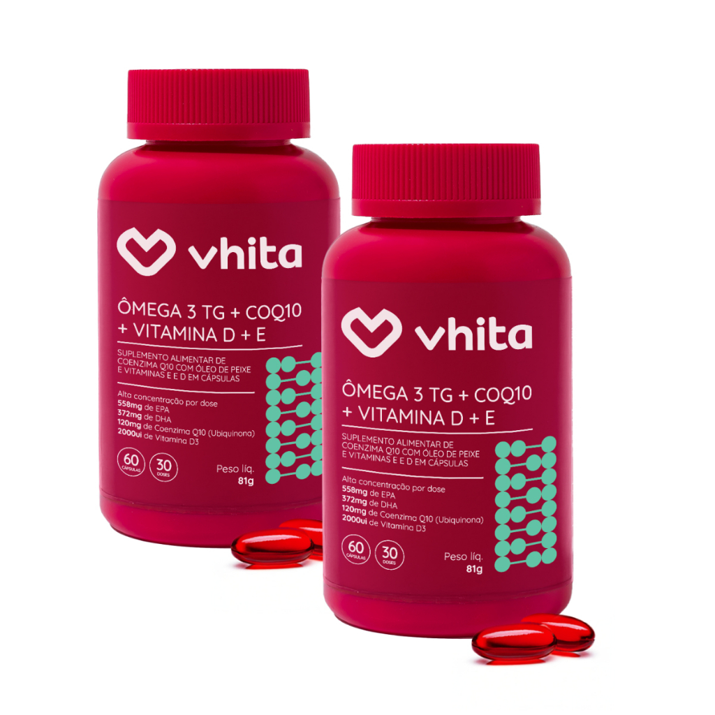Ômega 3 1000mg Vitamina D e Coenzima Q10 – Suplemento 3 em 1 | 2 potes