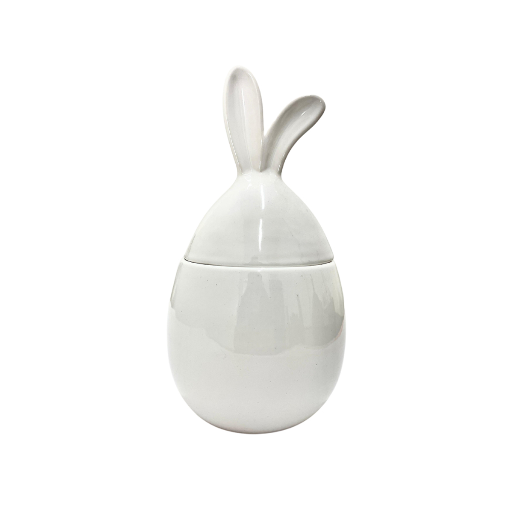 Pote Ovo de Páscoa com Orelhas Cerâmica Decoração Presente Chocolate 580ml