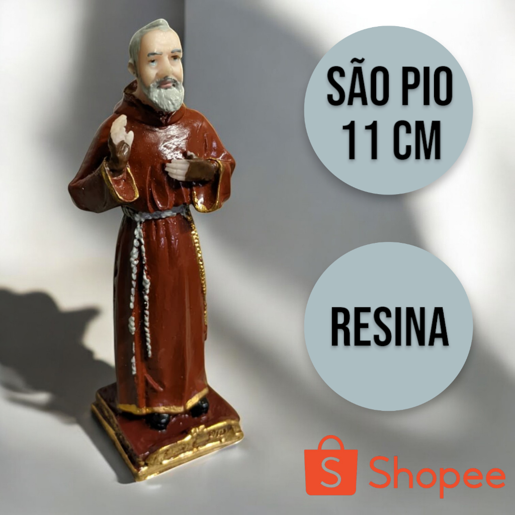 São Padre Pio imagem 11 Cm Resina - Escultura São Padre Pio Luxo