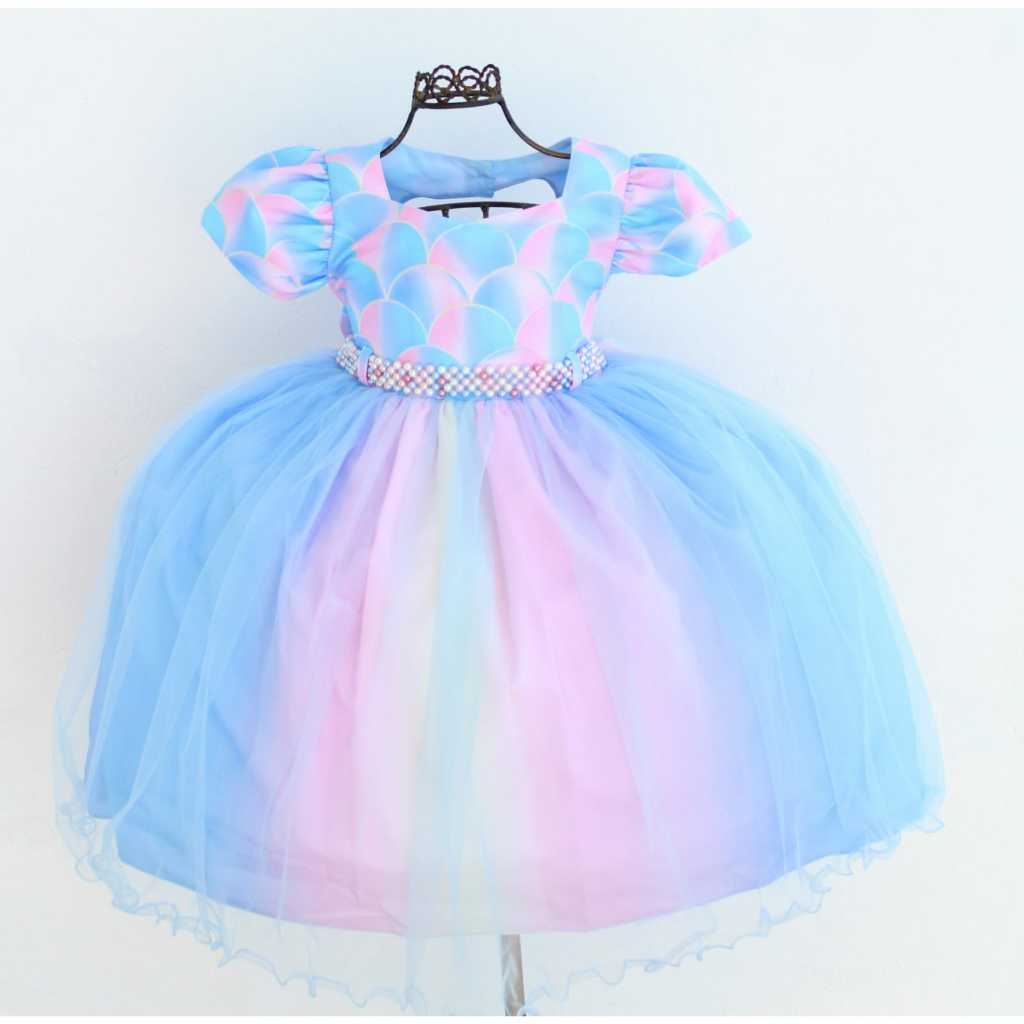 Vestido de Festa Luxo Colorido Tematico  Fundo do Mar com Tiara. em Oferta na Shopee