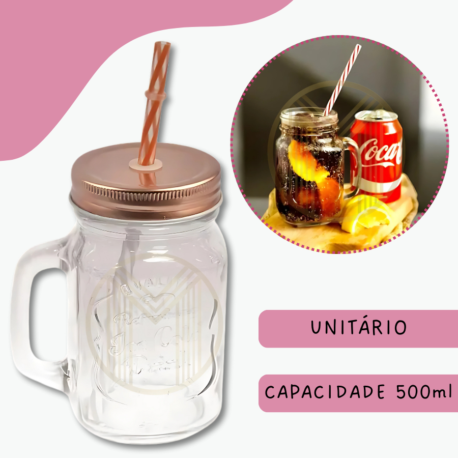Caneca Vintage Rosê Vidro Copo 500ML Retrô Com Canudo E Tampa em Oferta na Shopee