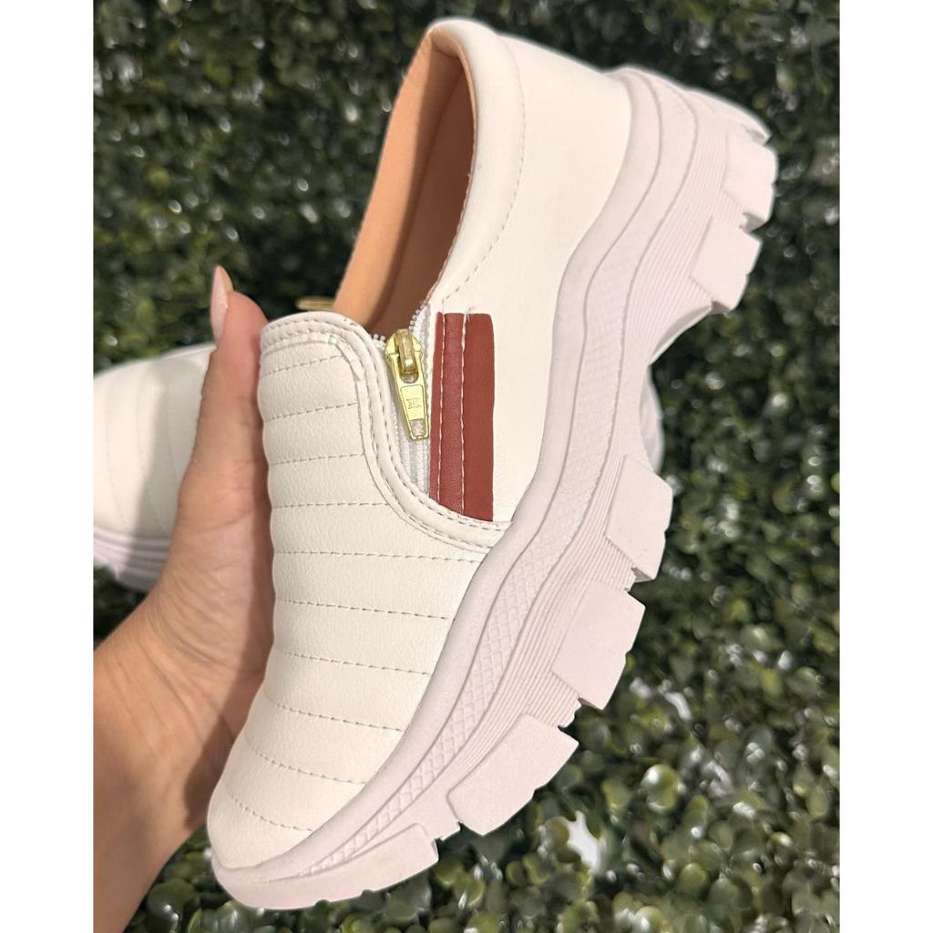 Tênis Feminino Sapatênis Sapatilha  Casual Slip On Com Zíper Confortável Envio Imediato em Oferta na Shopee