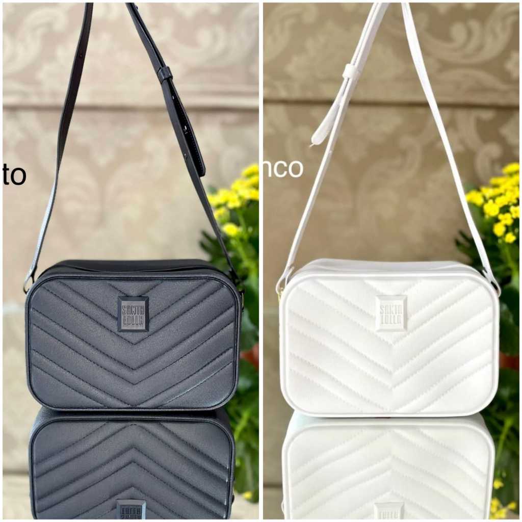 Kit 2 Bolsa Feminina de Ombro com Alça Transversal Ombro Ajustável Bag Meia Lua Preta e Branca Emborrachada