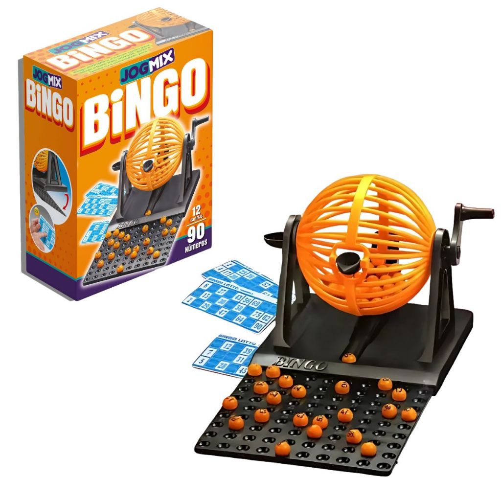 Bingo Jogo 12 Cartelas Com Globo Giratório 90 Bolinhas Brinquedo Infantil Bingo Jogo Matemática em Oferta na Shopee