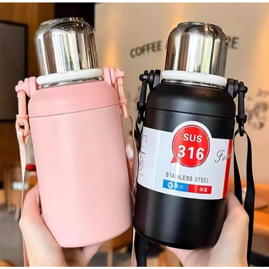 Garrafa Térmica 1200ml Com Alça Flip Aço Inoxidável Isolamento Térmico Academia Trabalho Caminhada em Oferta na Shopee