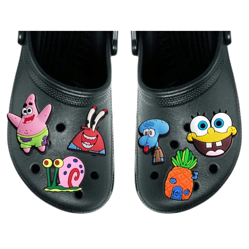 Pins Botons Broche Enfeite Para Croc Calçado Bob Esponja Calça Quadrada Kit Com 4 Sortidos