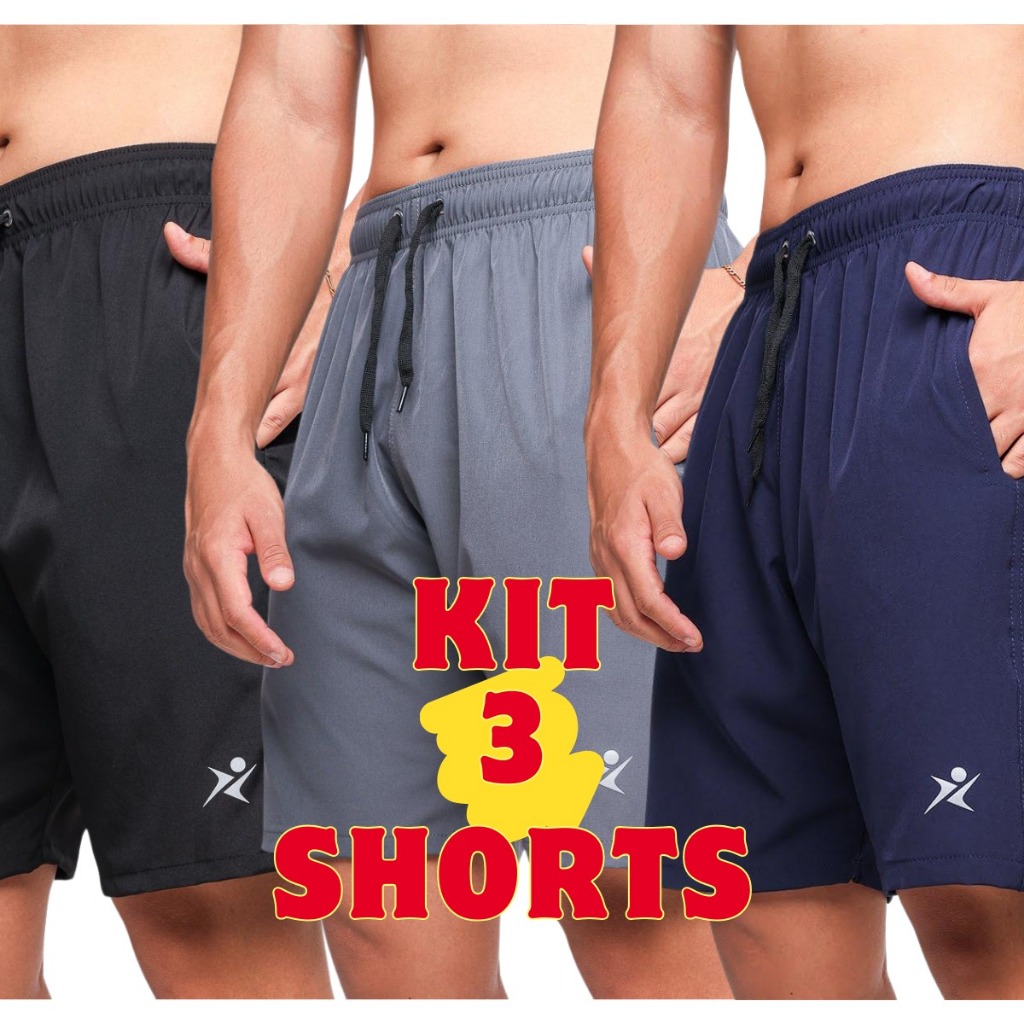 Kit com 03 bermuda tactel com elastano longa short homem premium em Oferta na Shopee