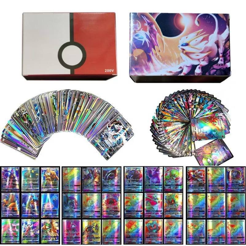 Lote 80 Cartas Pokémon TCG Rainbow Ultra Raras GX/VMAX Cards Anime Para Coleção Batalhas e Presentes Ideal Para Crianças
