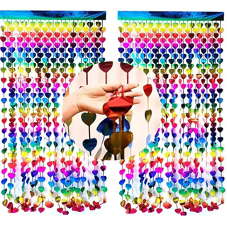 Cortina Metalizada Coração Multicolorido 2x1m Carnaval Aniversario Festa em Oferta na Shopee