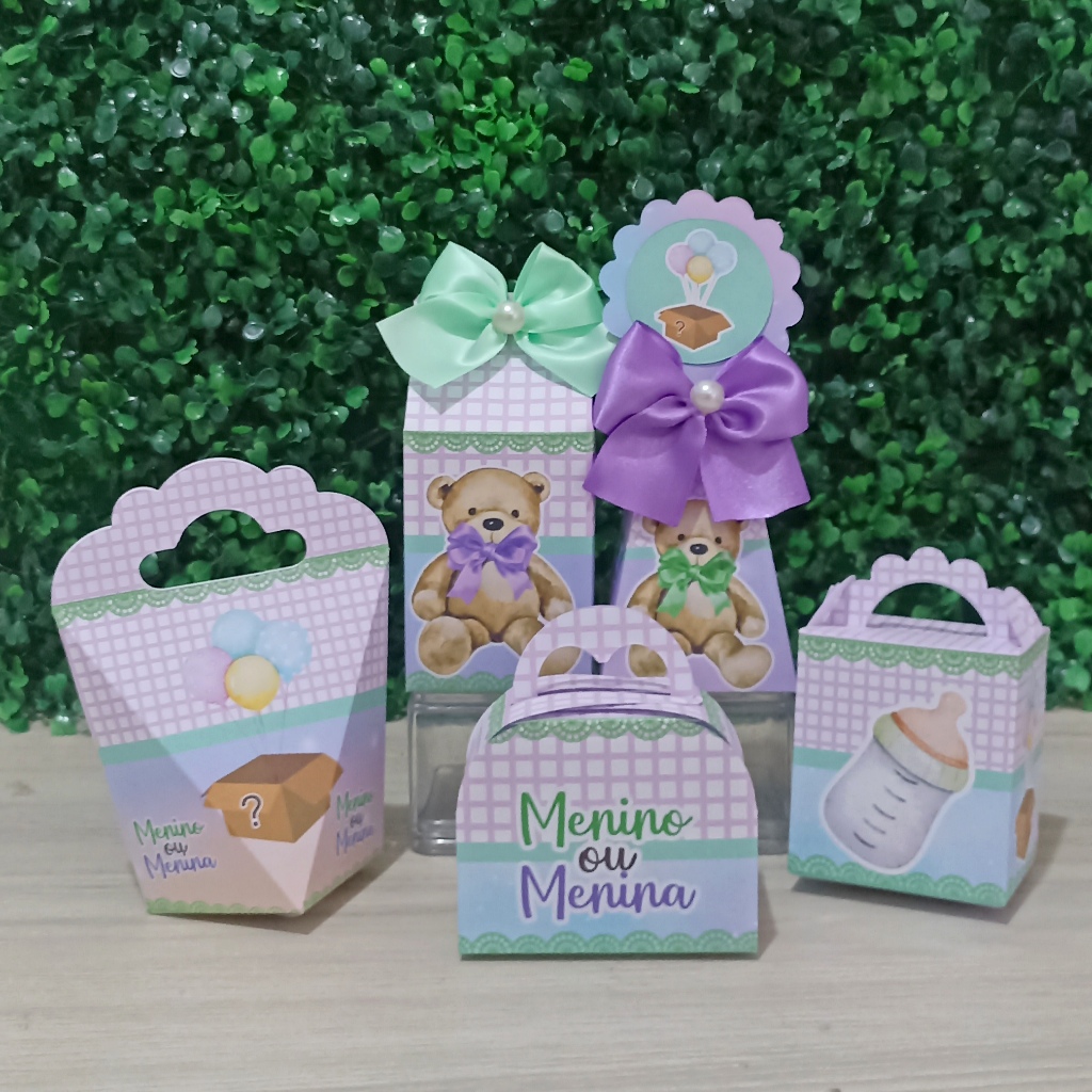 URSINHO LILAS E VERDE Kit Festa Ursinho Chá Revelação Personalizados Lembrancinhas