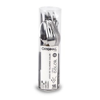 Kit De Talheres Faqueiro De Inox Com 16 Pçs Cabo Plástico Preto Color No Tubo Atacado Original Line em Oferta na Shopee