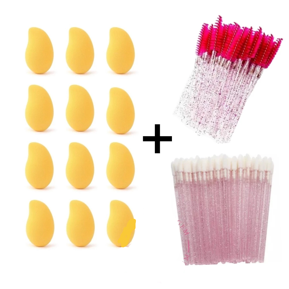 Kit Com 12 peças Esponja Manga + Kit 50 Escovinhas + Kit 50 Aplicador de Batom
