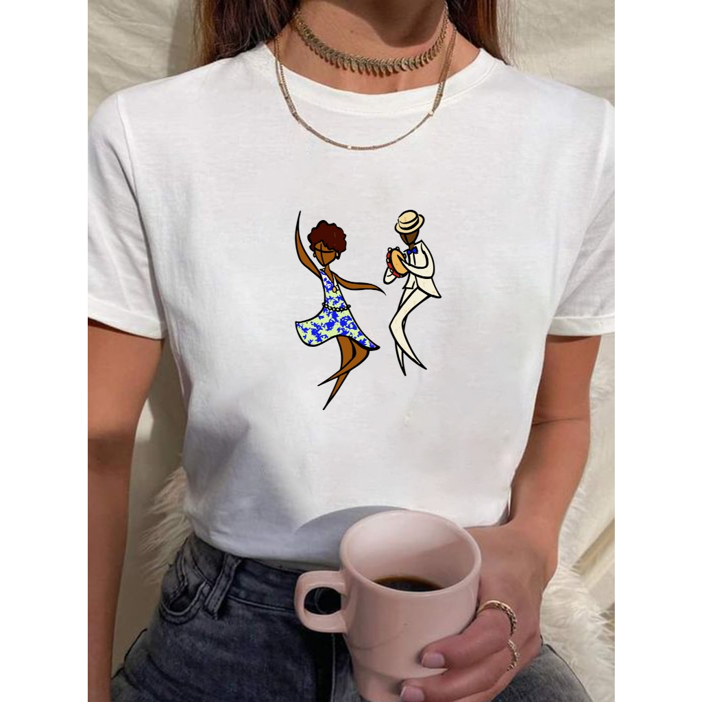 Camiseta Feminina Babylook t shirt dança de salão casal samba 100% Algodão