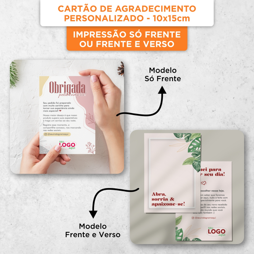 Cartão de Agradecimento Personalizado com Seu Logo - 10x15cm
