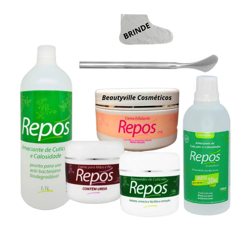 Kit Spa Pés Amaciante 150ml + 1,1 Lts + Esfoliante 250g Repós + Creme 120g + Ureia 120g + Espatula