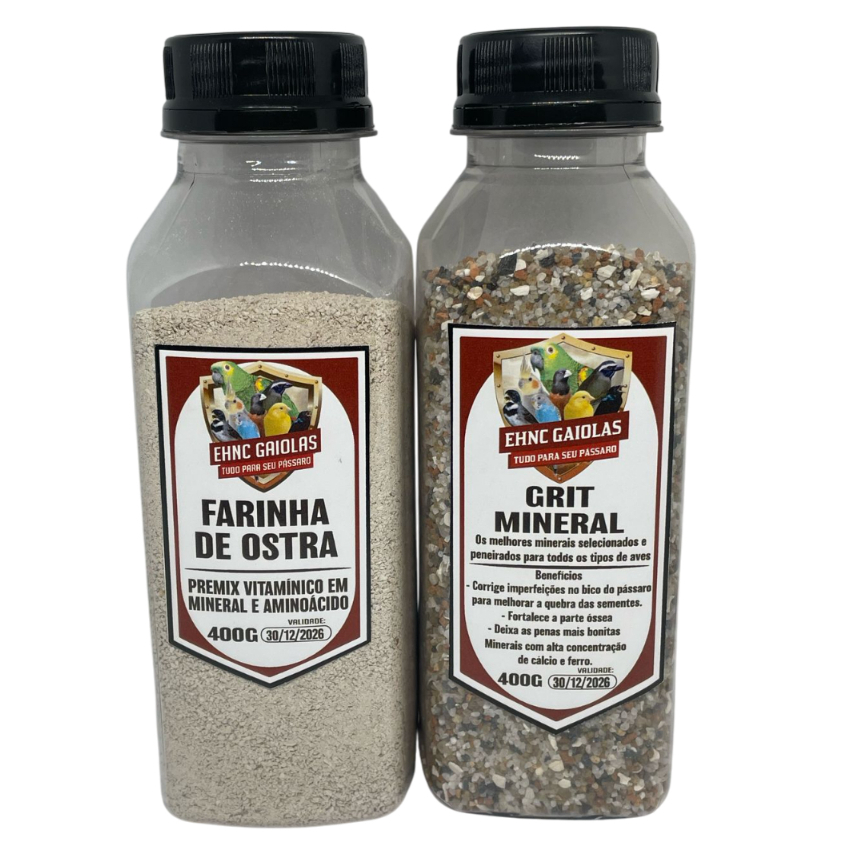 Kit Grit Mineral + Farinha de Ostra 400g - Minerais com alta concentração de cálcio e ferro