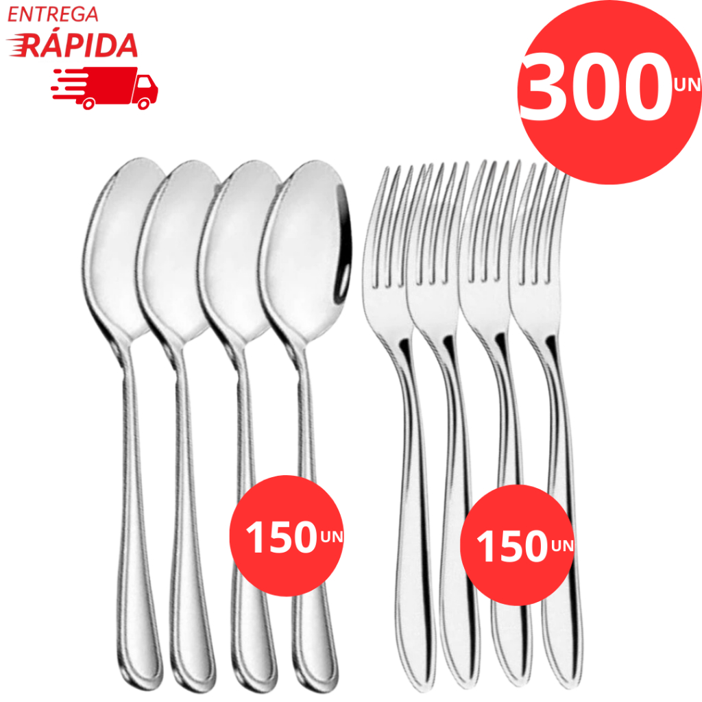 Kit 300 ou 150 Peças de Talheres Aço Inox 150 Colheres 150 Faca Mesa Casa Para Cozinha Restaurantes.