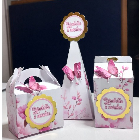 Kit Festa 15 / 20 Caixinhas Personalizadas Jardim Encantado Borboletas, Lembrancinhas de Festa