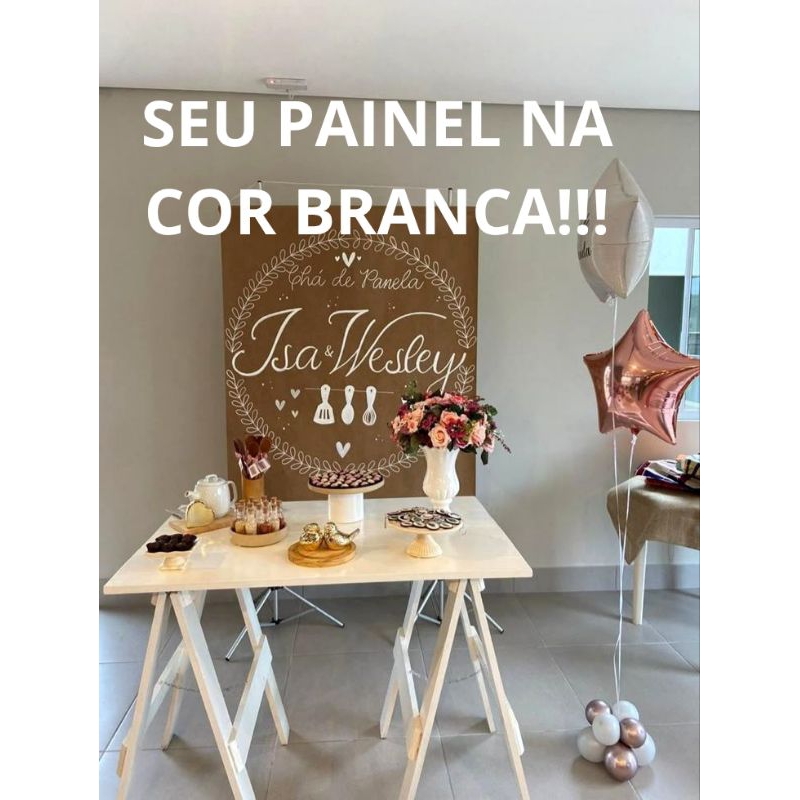 painel em kraft chá de panela | noivado | chá revelação cor branca