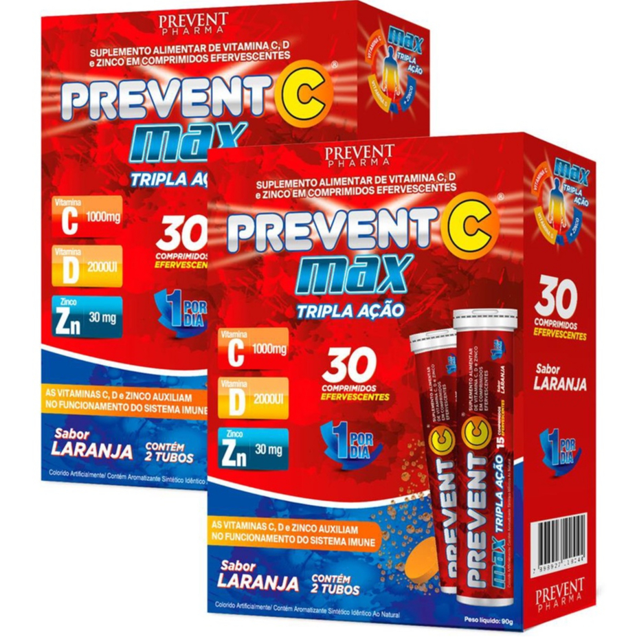 Prevent Max Tripla Acao Vitamina C D E Zinco 60 Comprimidos em Oferta na Shopee