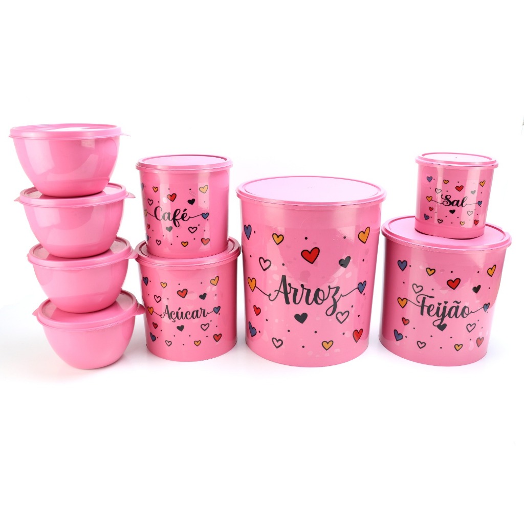 Conjunto de Potes Mantimentos 5 peças Decorados love mais 4 potes 750 ml. em Oferta na Shopee