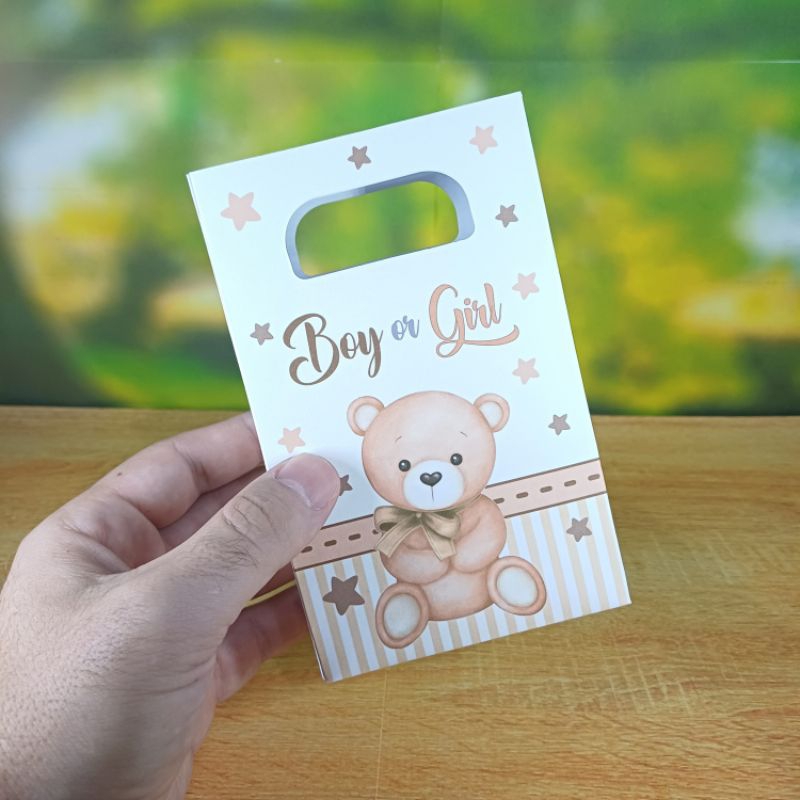 PEGUE E MONTE - Sacolinha Personalizada chá Revelação Neutro ursinho marrom lembrancinhas para festa Boy ou Girl em Oferta na Shopee