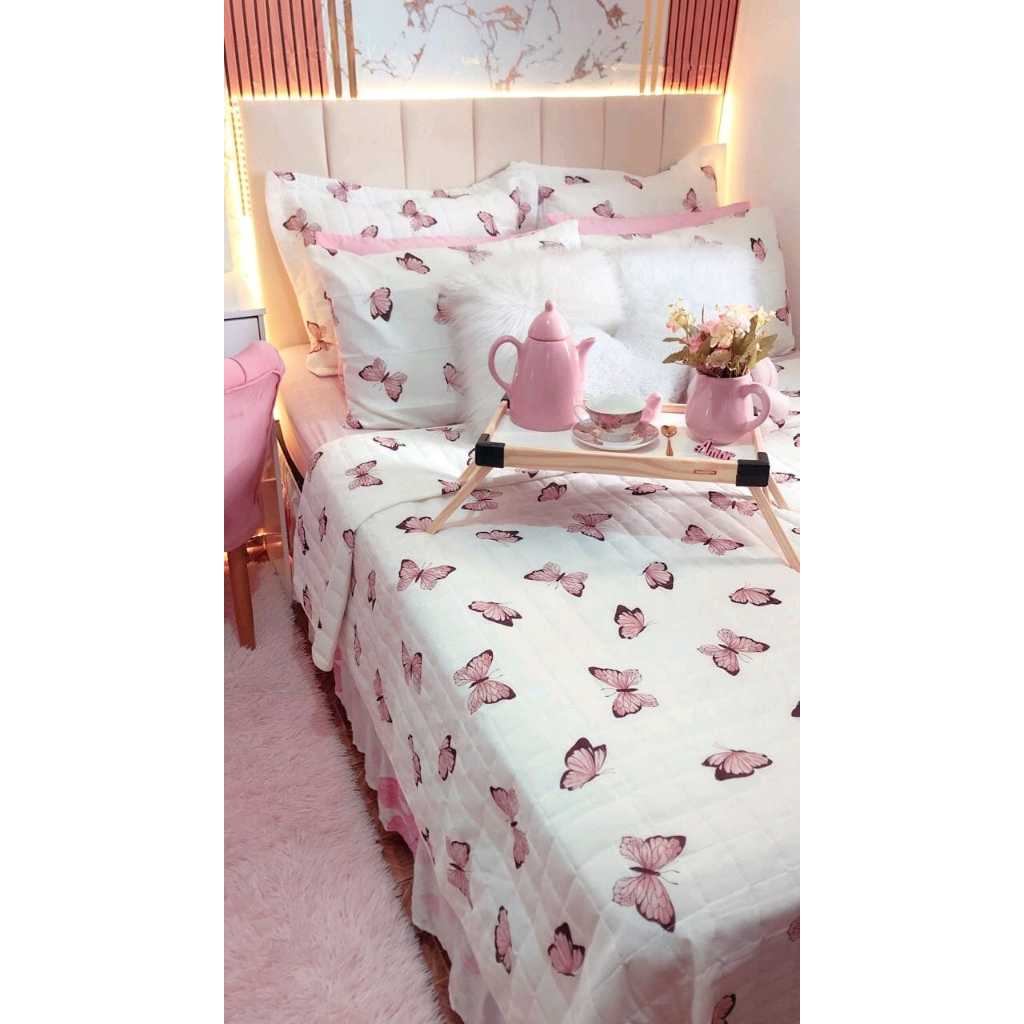 Colcha Cobre Leito Borboletas Cama Posta Luxuosa Envio Imediato