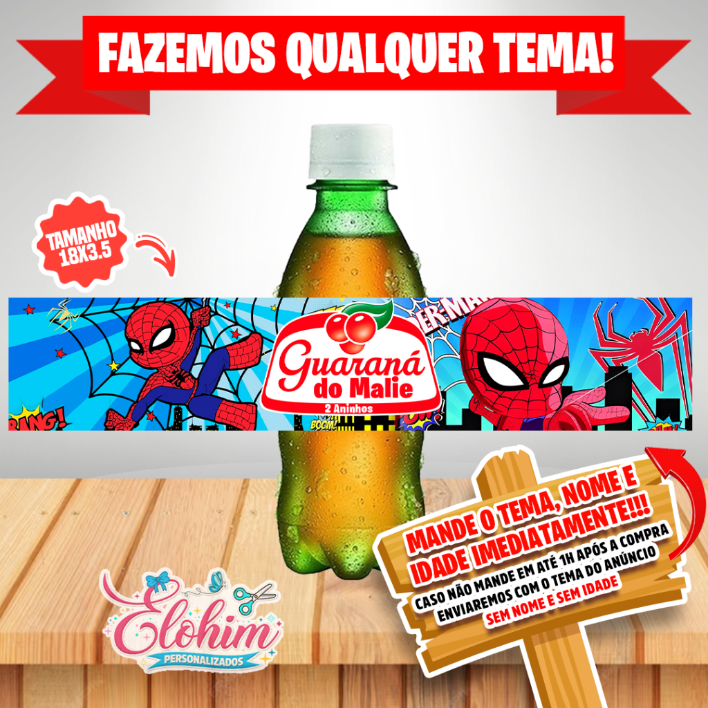 Rótulos para Refrigerante personalizado com seu NOME (FAZEMOS TODOS OS TEMAS) Homem aranha baby em Oferta na Shopee