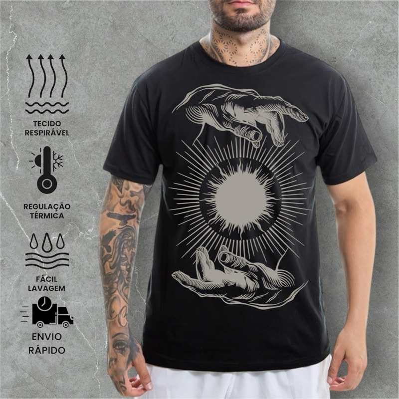 Camisa Preta Estampada Moda Streetwear Camiseta Blusa Algodão 30.1 Unissex Slim Gola Redonda