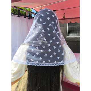 Véu CCB Congregação Adulto Poá Transparente Coração ou Laço Lacinho Bico Redondo Rendado Mod-064/5/7/8 em Oferta na Shopee