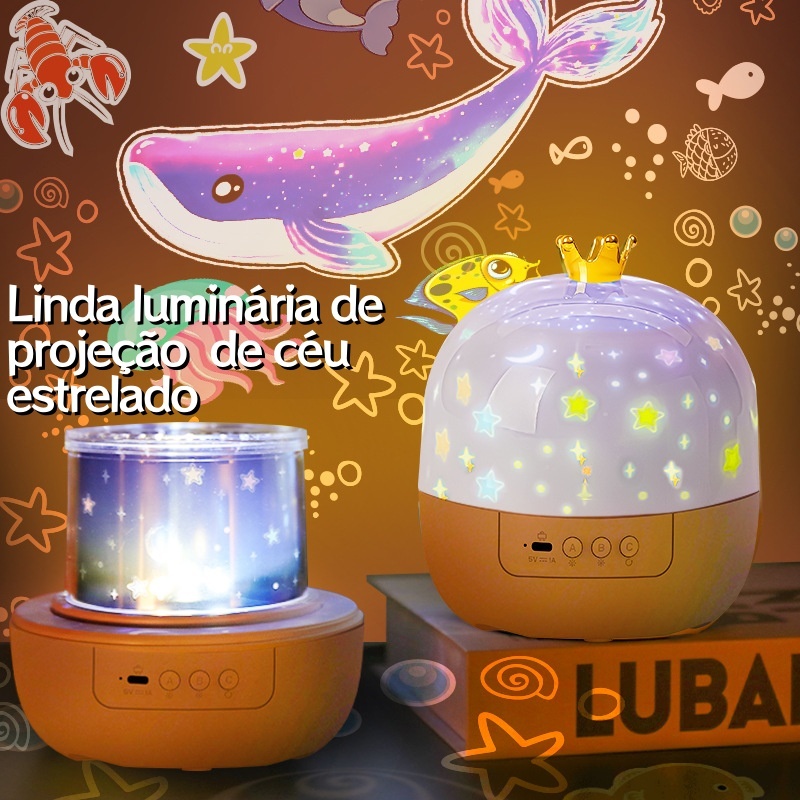 🌙Luminária infantil Projetor luzes estrelas oceano natal dinossauro espaço unicórnio Luminária Abajur Giratória Projetor