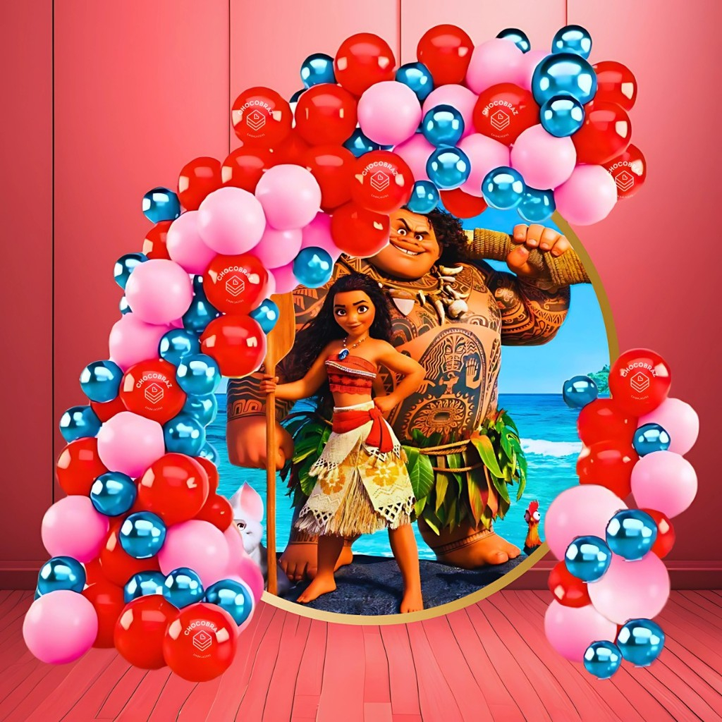 Kit 125 Balões MOANA ROSA 7”+ VERMELHO 7”+ AZUL Metalizado 5” - Balão Bexiga Para Aniversários KIT12 em Oferta na Shopee