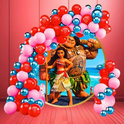 Kit 125 Balões MOANA ROSA 7”+ VERMELHO 7”+ AZUL Metalizado 5” - Balão Bexiga Para Aniversários KIT12 (CHOCO)