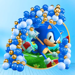 Kit 125 Balões SONIC AZUL CL 7”+ AZUL 7 + OURO Metalizado 5” - Balão Bexiga Liso/Cromado KIT18(CHOCO)