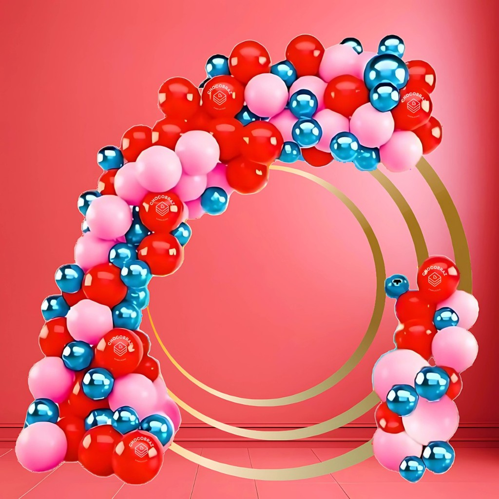 Kit 125 Balões ROSA 7”+ VERMELHO 7”+ AZUL Metalizado 5” - Balão Bexiga Liso/Cromado KIT12