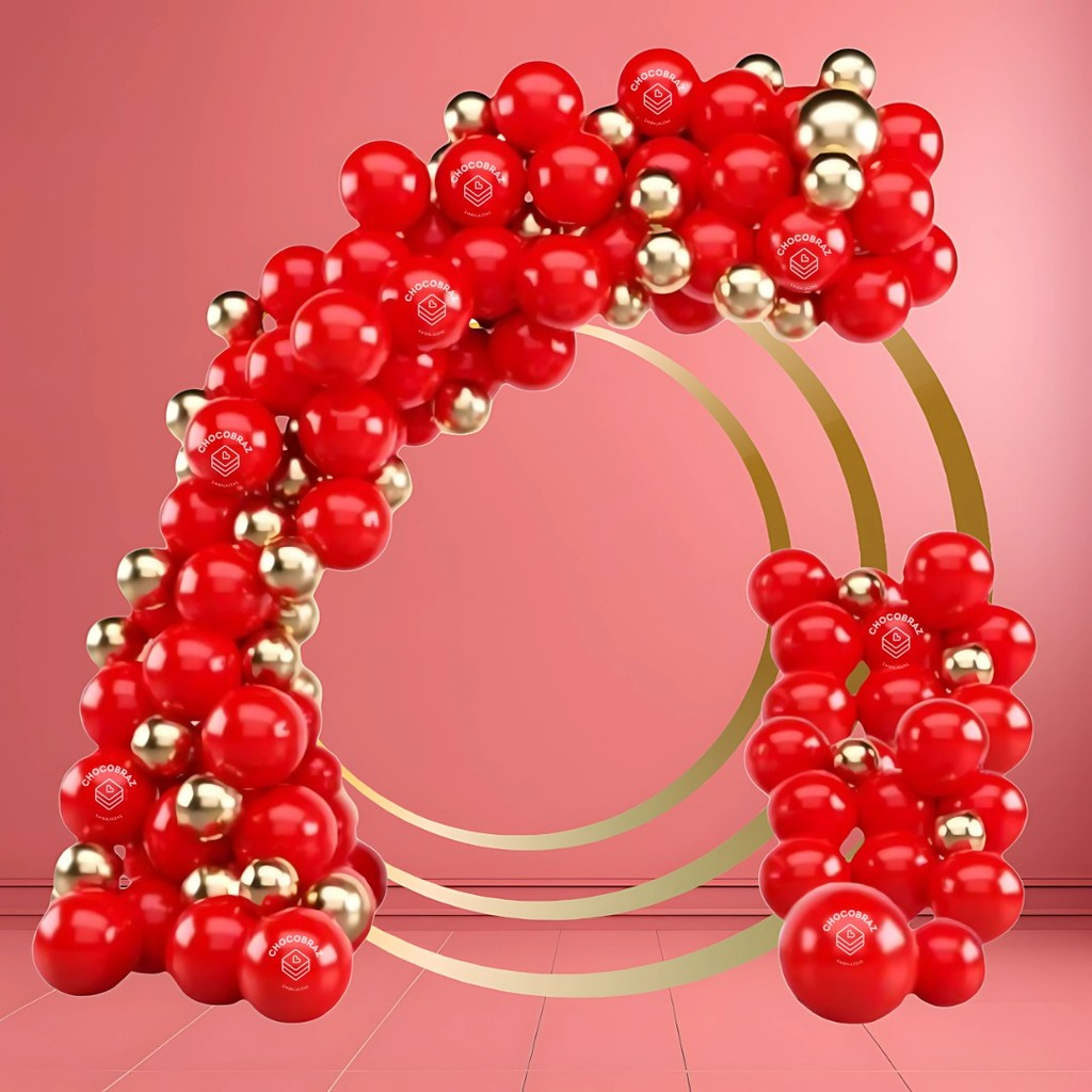 Kit 125 Balões vermelho 7”+ OURO Metalizado 5” - Balão Bexiga Liso/Cromado Para Festas  KIT21