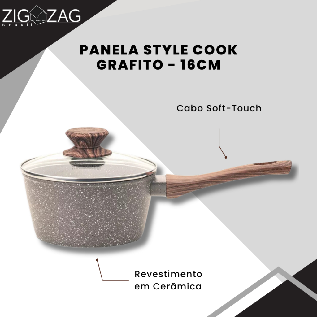 Panela Style Cook de Cerâmica Antiaderente, Grafito - 16cm | Para Fogão a Gás, Indução e Vitrocerâmico em Oferta na Shopee