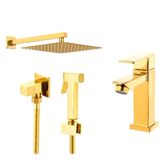 Kit Banheiro Dourado Completo DuchaHigiÃªnica Torneira Bica Baixa e Chuveiro Slim 20 x 20（11475G+14907+14933G） em Oferta na Shopee