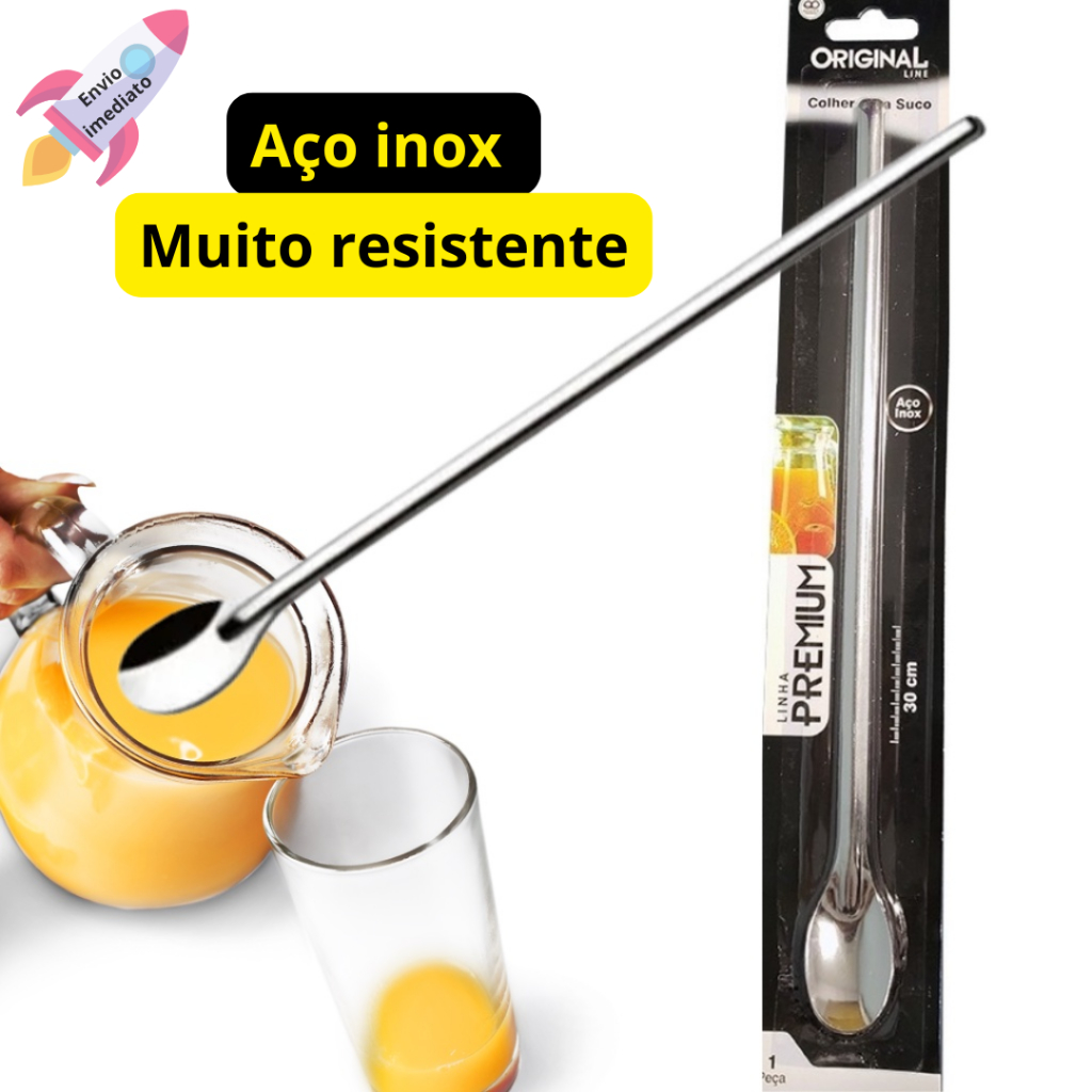 Colher Bailarina 30cm Para Sucos Drinks Aço Inox