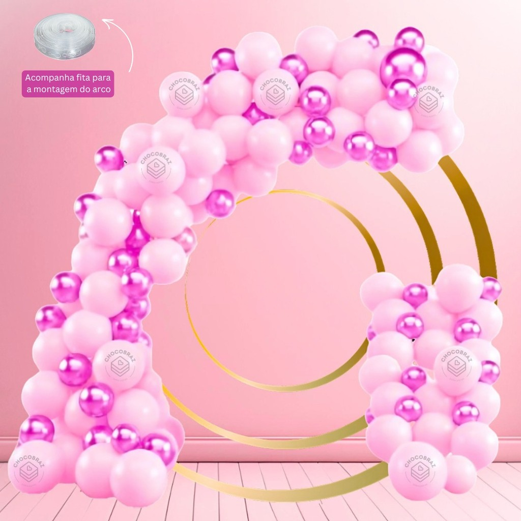 Kit 75 Balões ROSA CL  7”+ PINK  Metalizado 5” + FITA -Balão Bexiga Liso/Cromado Para Festas KIT53+F em Oferta na Shopee