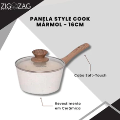 Panela Style Cook de Cerâmica Antiaderente, Mármol e Esmeralda - 16cm | Para Fogão a Gás, Indução e Vitrocerâmico