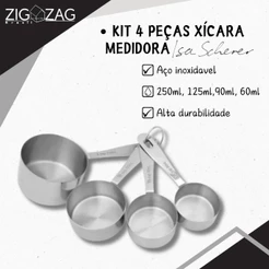 Kit Xícara Medidor 4pcs, Coleção Isa Scherer | Produzido em Inox, Vidro Temperado e com Acabamento Polido