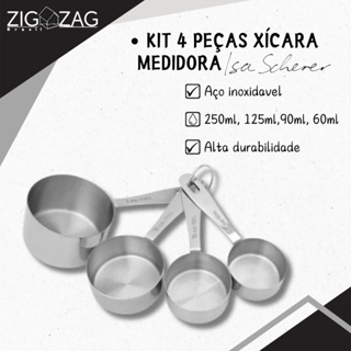 Kit Xícara Medidor 4pcs, Coleção Isa Scherer | Produzido em Inox, Vidro Temperado e com Acabamento Polido em Oferta na Shopee