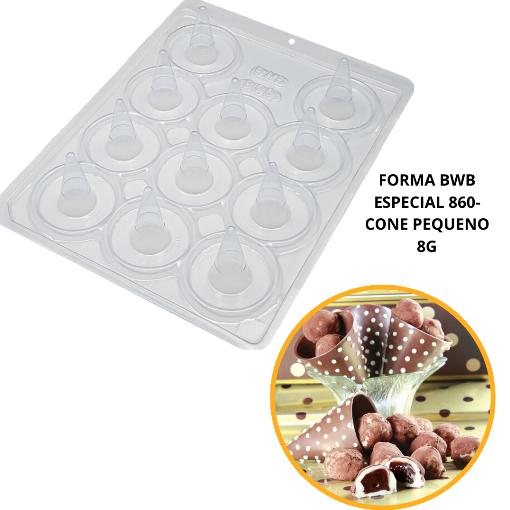 1~4 Forma BWB Com Silicone (3 partes) Para Chocolate Cód. 860 - Cone Pequeno 8g. Para Festas. Cone Trufado (CHOCO) em Oferta na Shopee