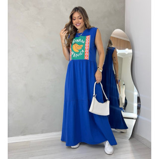 Vestido Longo camisetão Inspiração em estampas tropicais