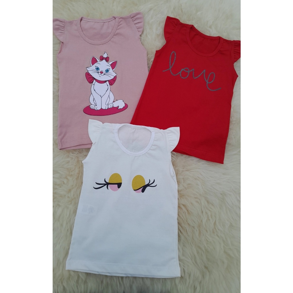 BLUSA FEMININA INFANTIL MANGA FRANZIDA EM ALGODÃO E ESTAMPAS DIVERSAS