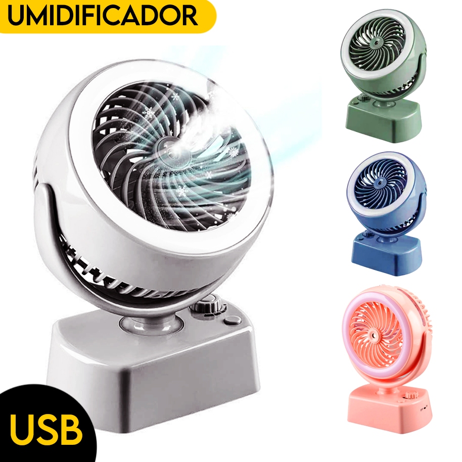 Mini Ventilador Umidificador Refrigerador De Ar Climatizador Recarregável USB Portátil